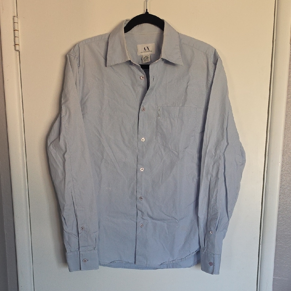 Armani Exchange Men's Pale Blue Button-Down Dress Shirt